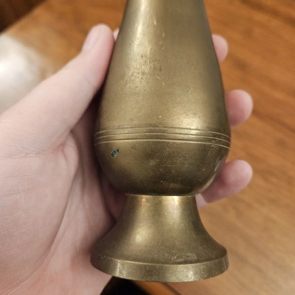Vintage Solid Brass Bud Vase Made In India Stripes Patina READ